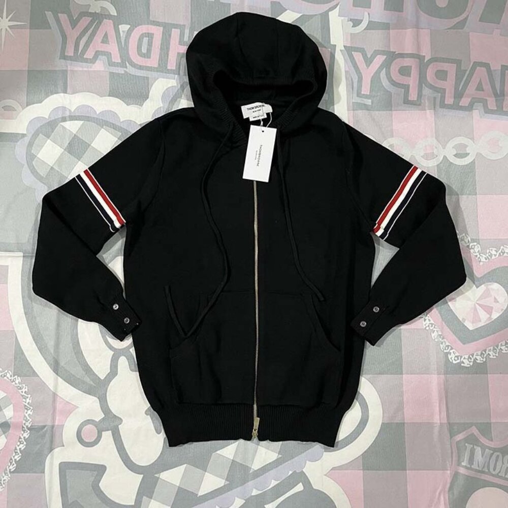 Thom Browne Armband Zip Up Hoodie Black